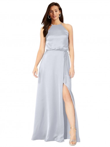 Sleeveless Halter Neck Silk like Satin Fog Long Formal Evening Gown / Bridesmaid Dress Adelaide