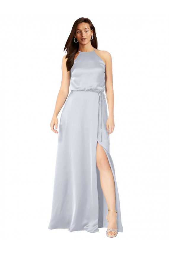 Sleeveless Halter Neck Silk like Satin Fog Long Formal Evening Gown / Bridesmaid Dress Adelaide