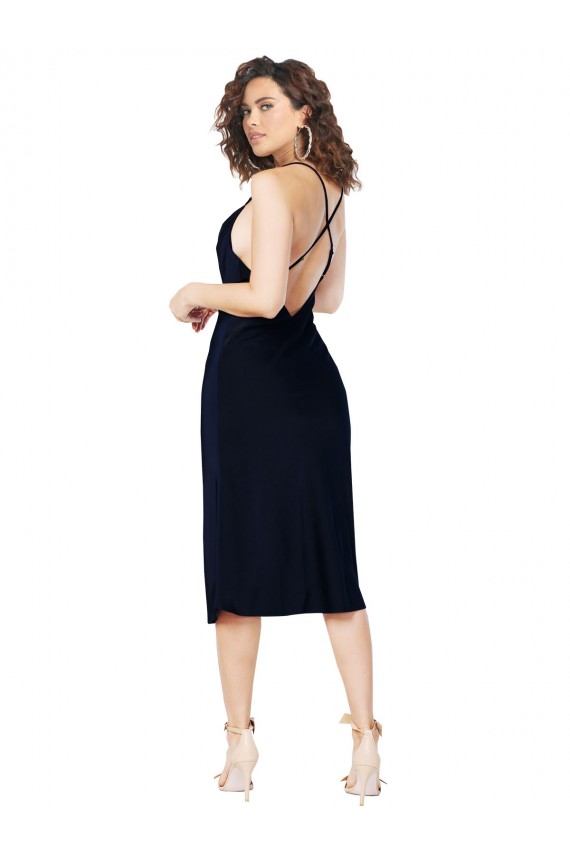 Sleeveless Cowl Neck Silk like Satin Dark Navy Midi Length Formal Evening Gown / Prom Dress / Bridesmaid Dress Adelaide