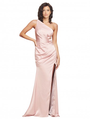 Sleeveless One Shoulder Silk like Satin Pink Long Formal Evening Gown / Prom Dress / Bridesmaid Dress Adelaide