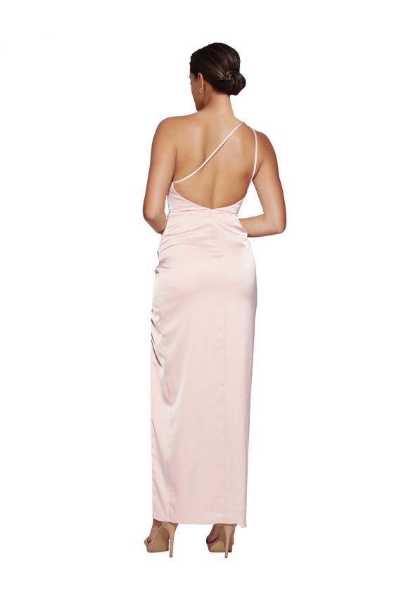 Sleeveless One Shoulder Silk like Satin Pink Long Semi Formal Evening Dress / Prom Dress / Bridesmaid Dress Adelaide
