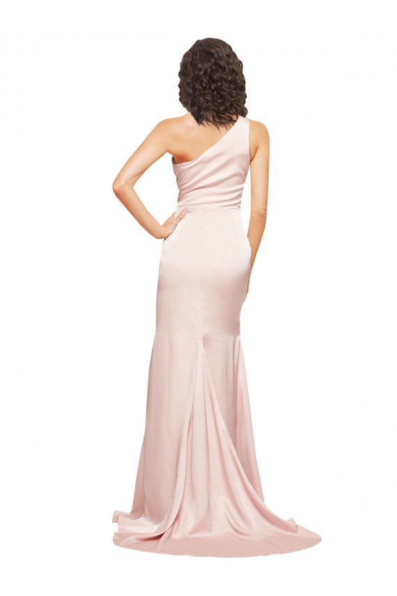 Sleeveless One Shoulder Silk like Satin Pink Long Black Tie Evening Dress / Prom Dress / Bridesmaid Dress Adelaide