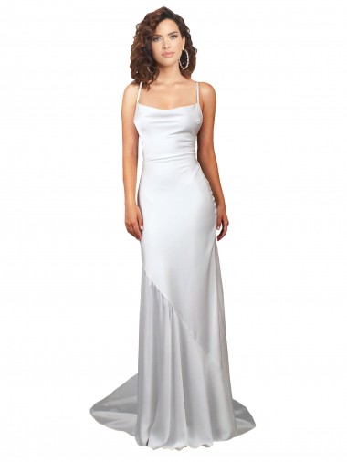 Sleeveless Cowl Neck Silk like Satin White Sweep Train Beach Wedding Dress Adelaide