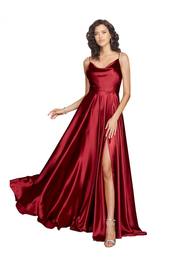 Sleeveless Cowl Neck Silk like Satin Burgundy Long Black Tie Evening Dress / Prom Dress / Bridesmaid Dress Adelaide