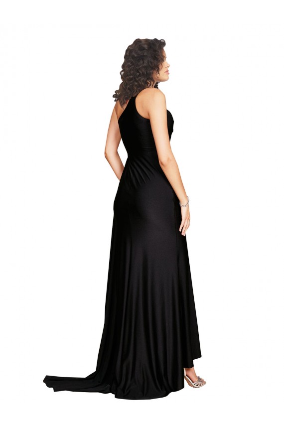 Sleeveless One Shoulder Silk like Satin Black Long Black Tie Evening Gown / Prom Dress / Bridesmaid Dress Adelaide