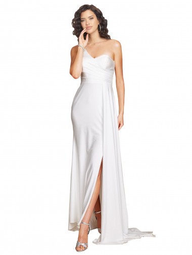 Sleeveless One Shoulder Silk like Satin White Long Wedding Dress Adelaide