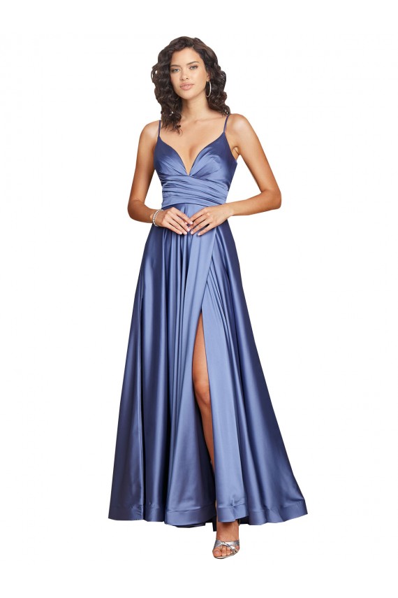 Sleeveless Sweetheart Silk like Satin French Blue Long Black Tie Evening Gown / Prom Dress / Bridesmaid Dress Adelaide