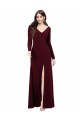 Long Sleeves V-Neck Spandex Burgundy Gold Long Prom Dress / Bridesmaid Dress Adelaide