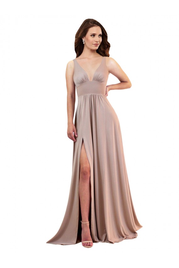 Sleeveless V-Neck Spandex Dusty Pink Long Black Tie Evening Gown / Prom Dress / Bridesmaid Dress Adelaide