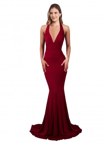 Sleeveless V-Neck Spandex Burgundy Long Formal Evening Gown / Prom Dress / Bridesmaid Dress Adelaide
