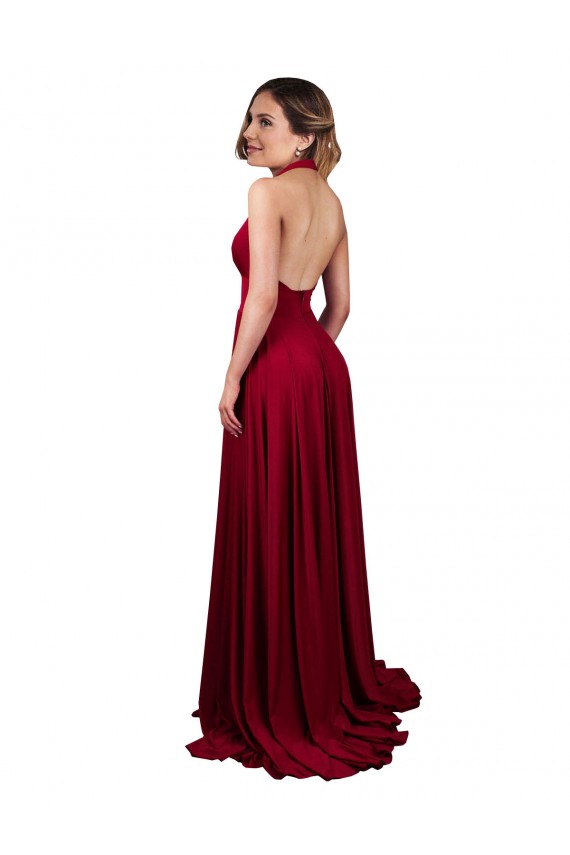 Sleeveless V-Neck Spandex Burgundy Long Black Tie Evening Gown / Prom Dress / Bridesmaid Dress Adelaide
