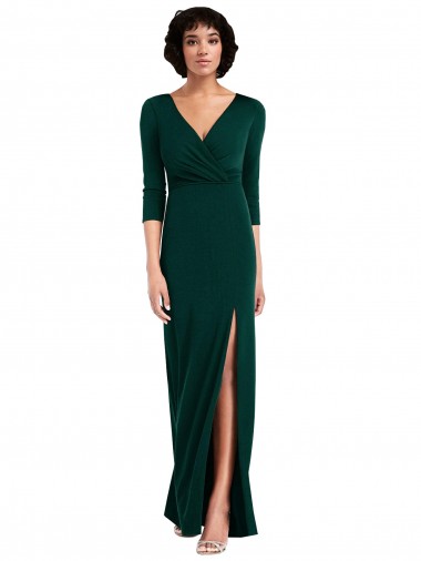 Long Sleeves V-Neck Spandex Dark Green Long Formal Evening Gown / Prom Dress / Bridesmaid Dress Adelaide