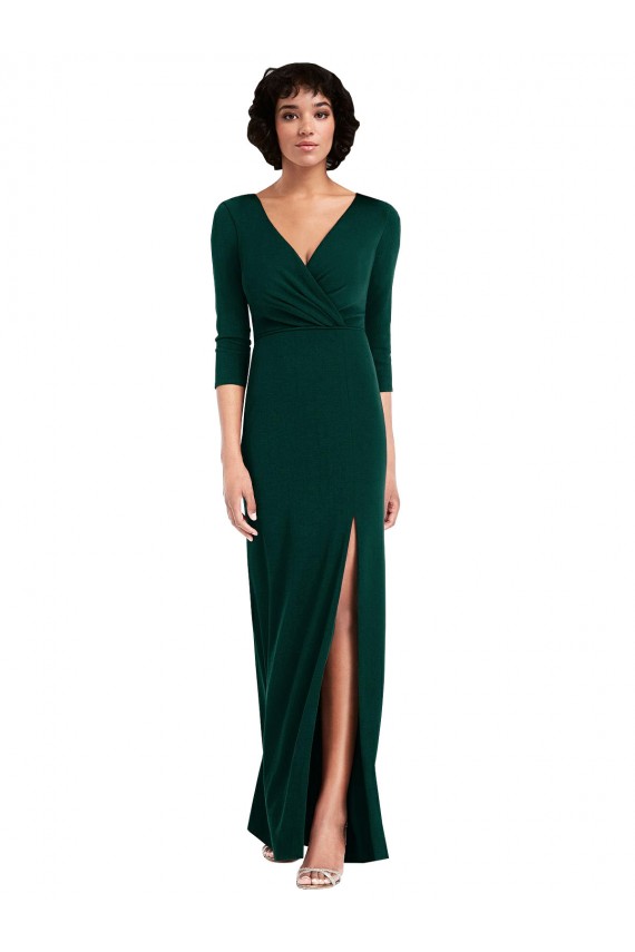 Long Sleeves V-Neck Spandex Dark Green Long Formal Evening Gown / Prom Dress / Bridesmaid Dress Adelaide