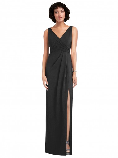 Sleeveless V-Neck Spandex Black Sheath Long Formal Evening Gown / Prom Dress / Bridesmaid Dress Adelaide