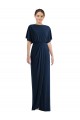 Short Sleeves Bateau Neck Spandex Dark Navy Long Semi Formal Evening Dress / Prom Dress / Bridesmaid Dress Adelaide
