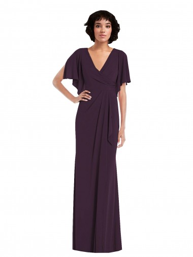 Split Sleeves V-Neck Spandex Grape Long Formal Evening Gown / Prom Dress / Bridesmaid Dress Adelaide