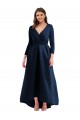Long Sleeves V-Neck Spandex Dark Navy Long High Low Plus Size Evening Gown / Prom Dress / Bridesmaid Dress Adelaide