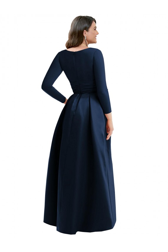 Long Sleeves V-Neck Spandex Dark Navy Long High Low Plus Size Evening Gown / Prom Dress / Bridesmaid Dress Adelaide