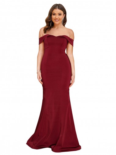 Sleeveless Off the Shoulder Spandex Burgundy Long Formal Plus Size Evening Gown / Prom Dress / Bridesmaid Dress Adelaide