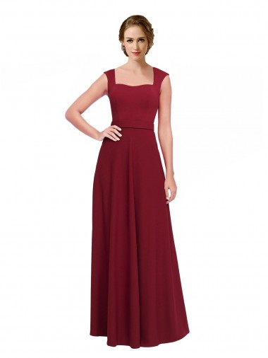 Sleeveless Square Neck Stretch Crepe Burgundy Long Prom Dress / Bridesmaid Dress Adelaide