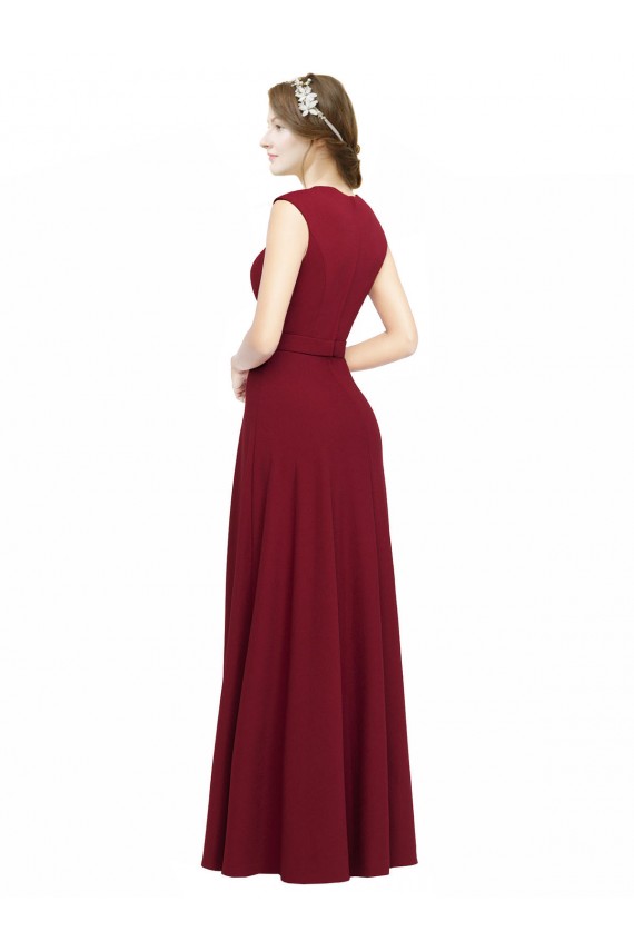 Sleeveless Square Neck Stretch Crepe Burgundy Long Prom Dress / Bridesmaid Dress Adelaide