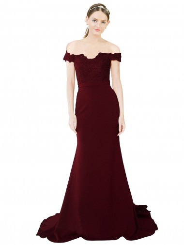Sleeveless Sweetheart Stretch Crepe & Lace Burgundy Gold Sweep Train Formal Evening Gown / Prom Dress / Bridesmaid Dress Adelaide