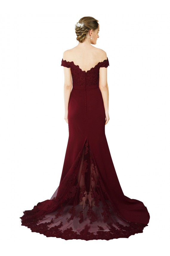 Sleeveless Sweetheart Stretch Crepe & Lace Burgundy Gold Sweep Train Formal Evening Gown / Prom Dress / Bridesmaid Dress Adelaide