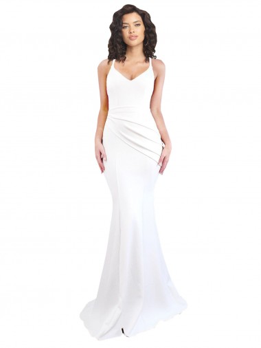 Sleeveless High Neck Stretch Crepe White Long Black Tie Evening Gown / Prom Dress / Bridesmaid Dress Adelaide
