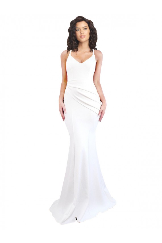 Sleeveless High Neck Stretch Crepe White Long Black Tie Evening Gown / Prom Dress / Bridesmaid Dress Adelaide