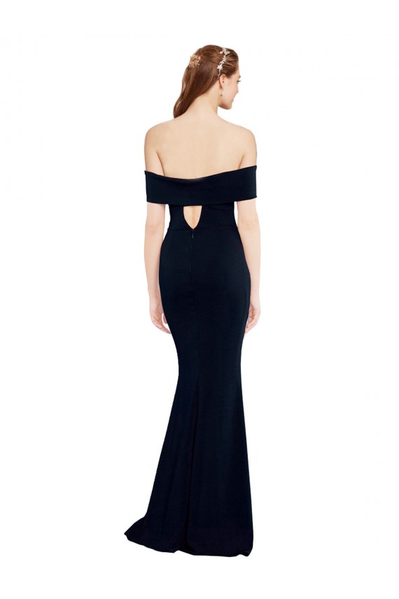 Sleeveless Off the Shoulder Stretch Crepe Dark Navy Long Formal Dress / Bridesmaid Dress Adelaide