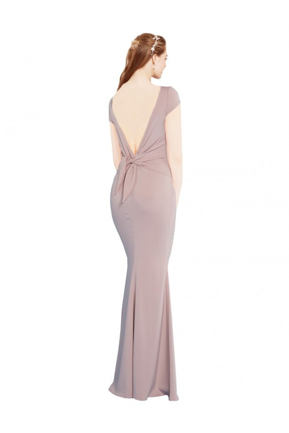 Cap Sleeves Boat Neck Stretch Crepe Dusty Pink Long Formal Evening Gown / Prom Dress / Bridesmaid Dress Adelaide