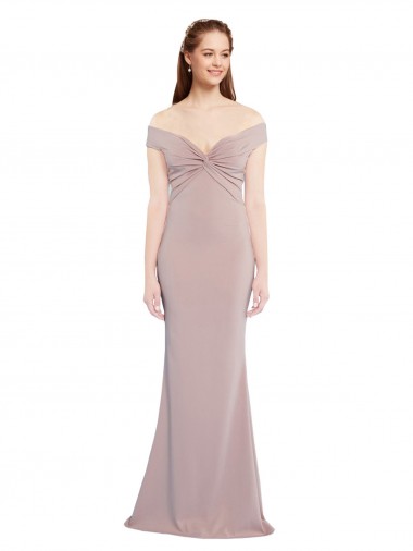 Sleeveless V-Neck Stretch Crepe Dusty Pink Long Formal Evening Gown / Prom Dress / Bridesmaid Dress Adelaide