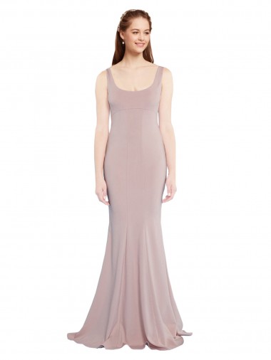 Cap Sleeves Scoop Neck Stretch Crepe Dusty Pink Long Formal Evening Gown / Prom Dress / Bridesmaid Dress Adelaide