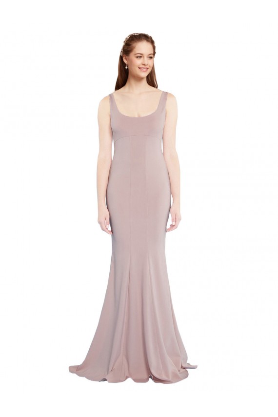 Cap Sleeves Scoop Neck Stretch Crepe Dusty Pink Long Formal Evening Gown / Prom Dress / Bridesmaid Dress Adelaide