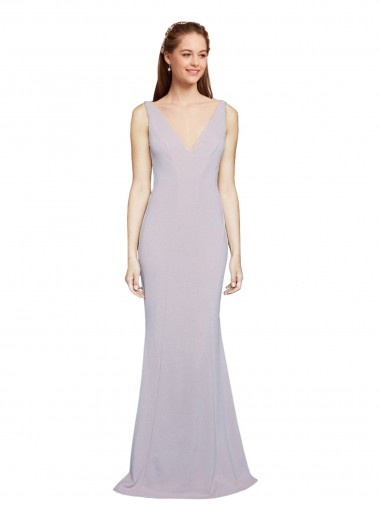 Sleeveless V-Neck Stretch Crepe Arctic Lilac Long Formal Evening Gown / Prom Dress / Bridesmaid Dress Adelaide