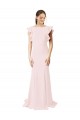 Ruffle Sleeves Jewel Neck Stretch Crepe Pink Sweep Train Black Tie Prom Dress / Bridesmaid Dress Adelaide