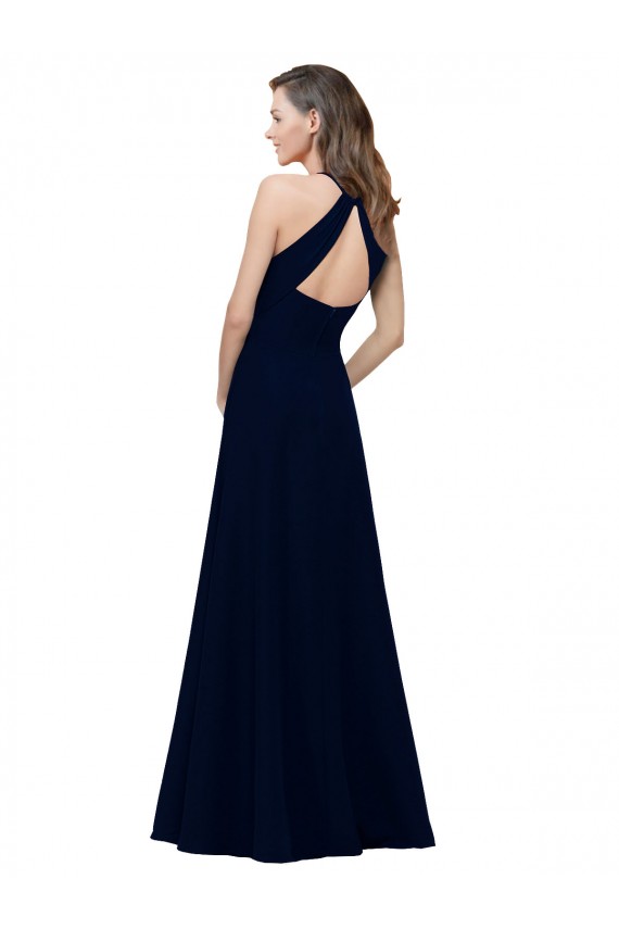 Sleeveless High Neck Stretch Crepe Dusty Pink A-Line Long Prom Dress / Bridesmaid Dress Adelaide