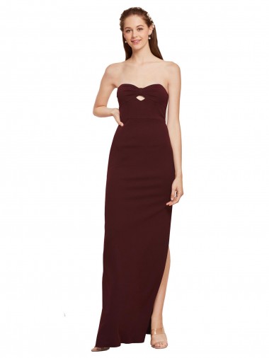 Sleeveless Strapless Stretch Crepe Burgundy Gold Long Formal Evening Gown / Prom Dress / Bridesmaid Dress Adelaide