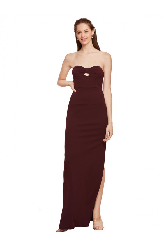 Sleeveless Strapless Stretch Crepe Burgundy Gold Long Formal Evening Gown / Prom Dress / Bridesmaid Dress Adelaide