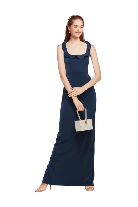 Sleeveless Scoop Neck Stretch Crepe Dark Navy Long Formal Evening Gown / Prom Dress / Bridesmaid Dress Adelaide