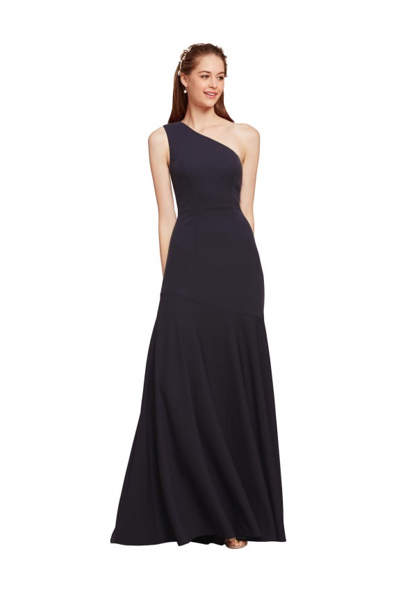 Sleeveless One Shoulder Stretch Crepe Dark Navy A-Line Long Formal Evening Gown / Prom Dress / Bridesmaid Dress Adelaide