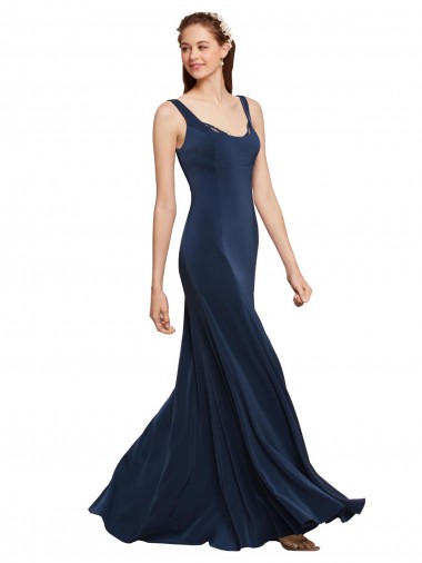 Sleeveless Round Neck Stretch Crepe Dark Navy Long Prom Dress / Bridesmaid Dress Adelaide