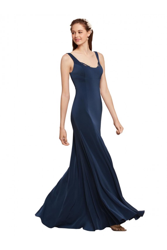 Sleeveless Round Neck Stretch Crepe Dark Navy Long Prom Dress / Bridesmaid Dress Adelaide