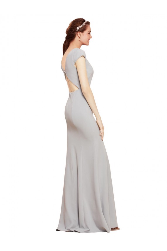 Sleeveless Boat Neck Stretch Crepe Dark Navy Long Formal Evening Gown / Prom Dress / Bridesmaid Dress Adelaide