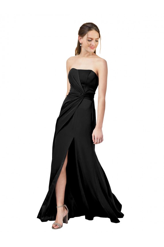 Sleeveless Strapless Stretch Crepe Black Long Formal Dress / Bridesmaid Dress Adelaide