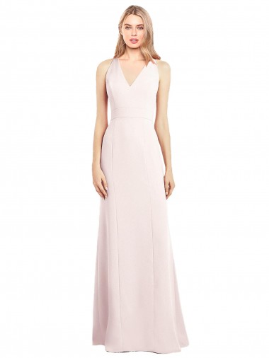 Sleeveless V-Neck Stretch Crepe Pink Long Semi Formal Evening Dress / Prom Dress / Bridesmaid Dress Adelaide
