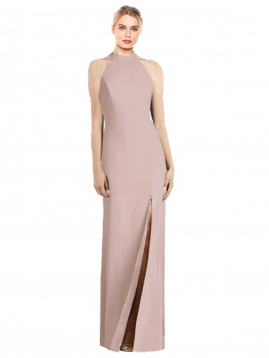 Sleeveless Halter Neck Stretch Crepe Dusty Pink Long Semi Formal Evening Dress / Bridesmaid Dress Adelaide