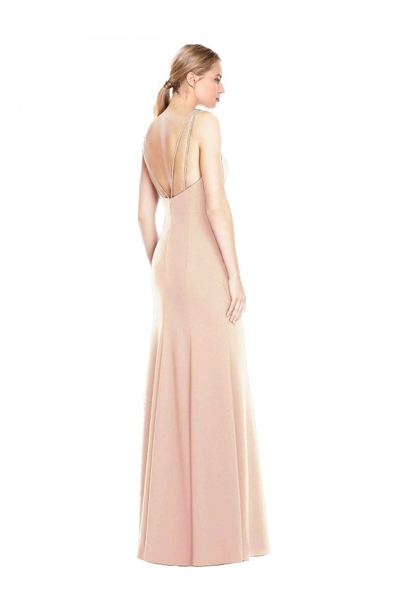 Sleeveless Bateau Neck Stretch Crepe Nude Long Semi Formal Evening Dress / Prom Dress / Bridesmaid Dress Adelaide