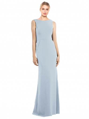 Sleeveless Bateau Neck Stretch Crepe Light Sky Blue Long Semi Formal Evening Dress / Prom Dress / Bridesmaid Dress Adelaide