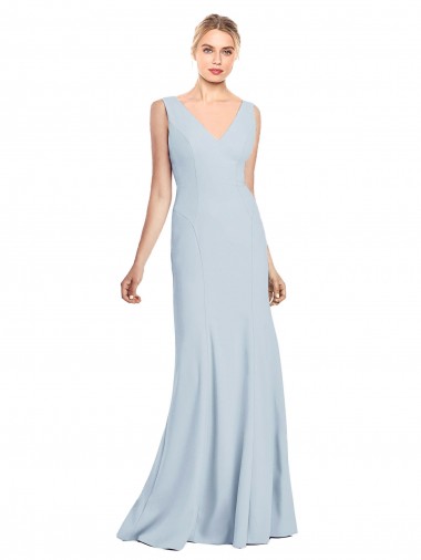 Sleeveless V-Neck Stretch Crepe Light Sky Blue Long Bridesmaid Dress / Formal Dress Adelaide